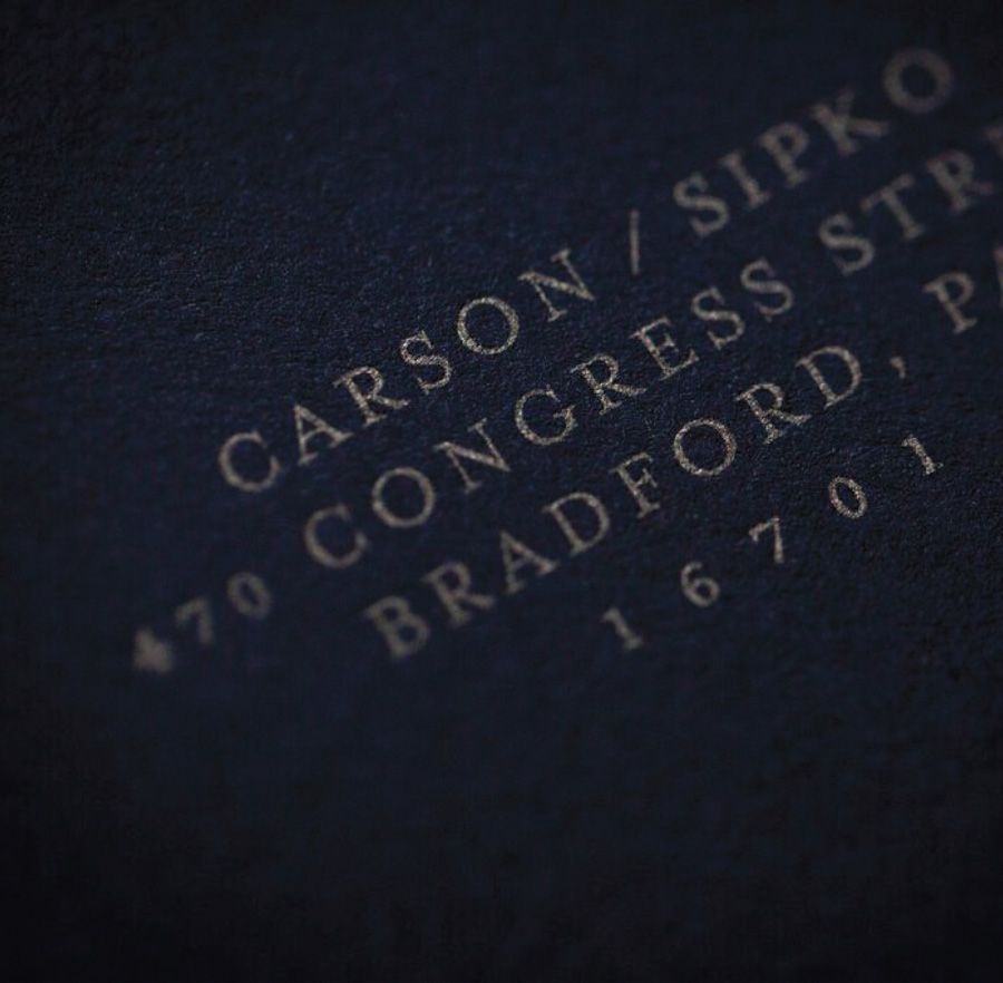 Black Letterpress stationary card with silver letters