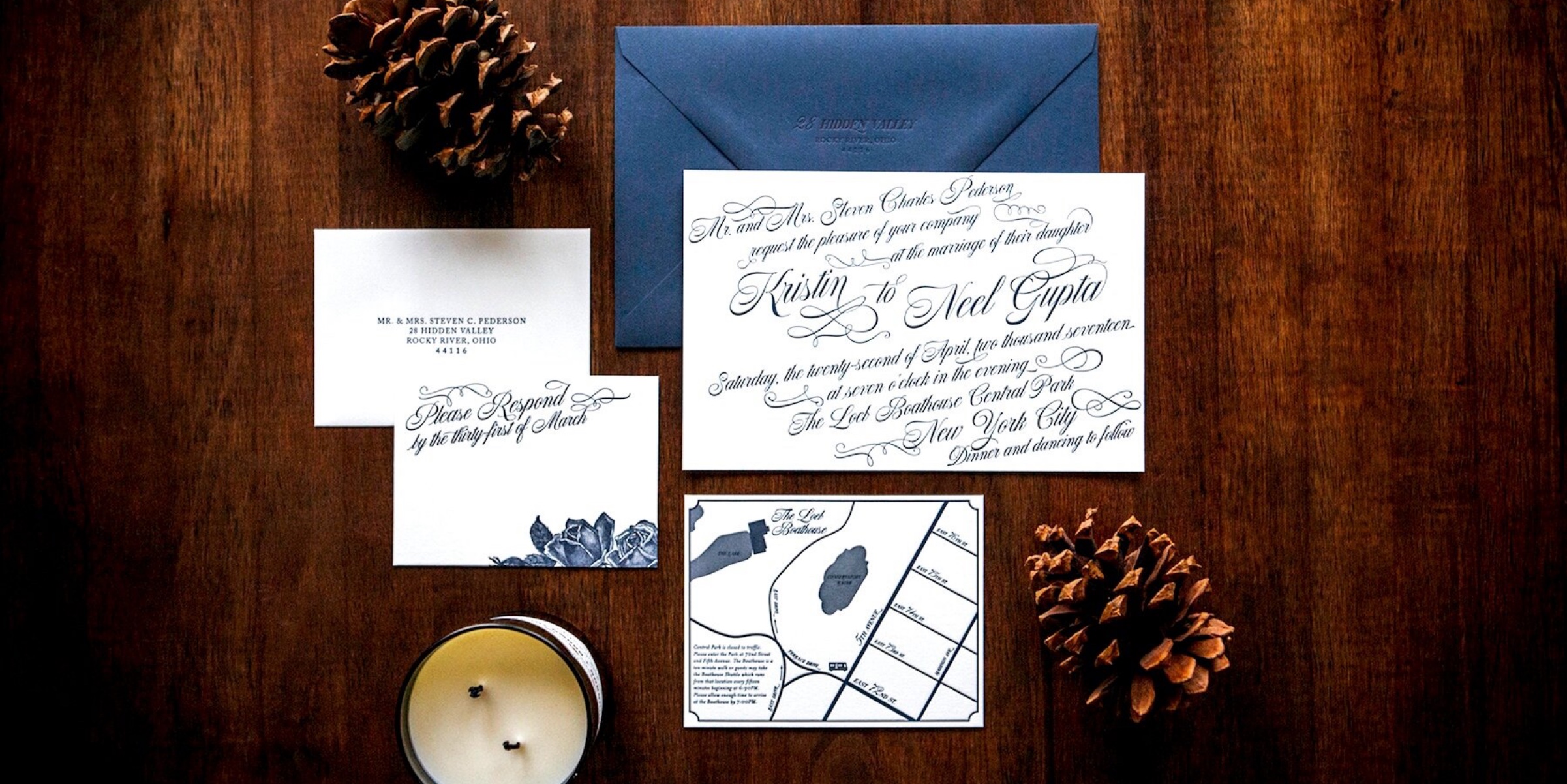 Letterpress Wedding Invitation and RSVP card