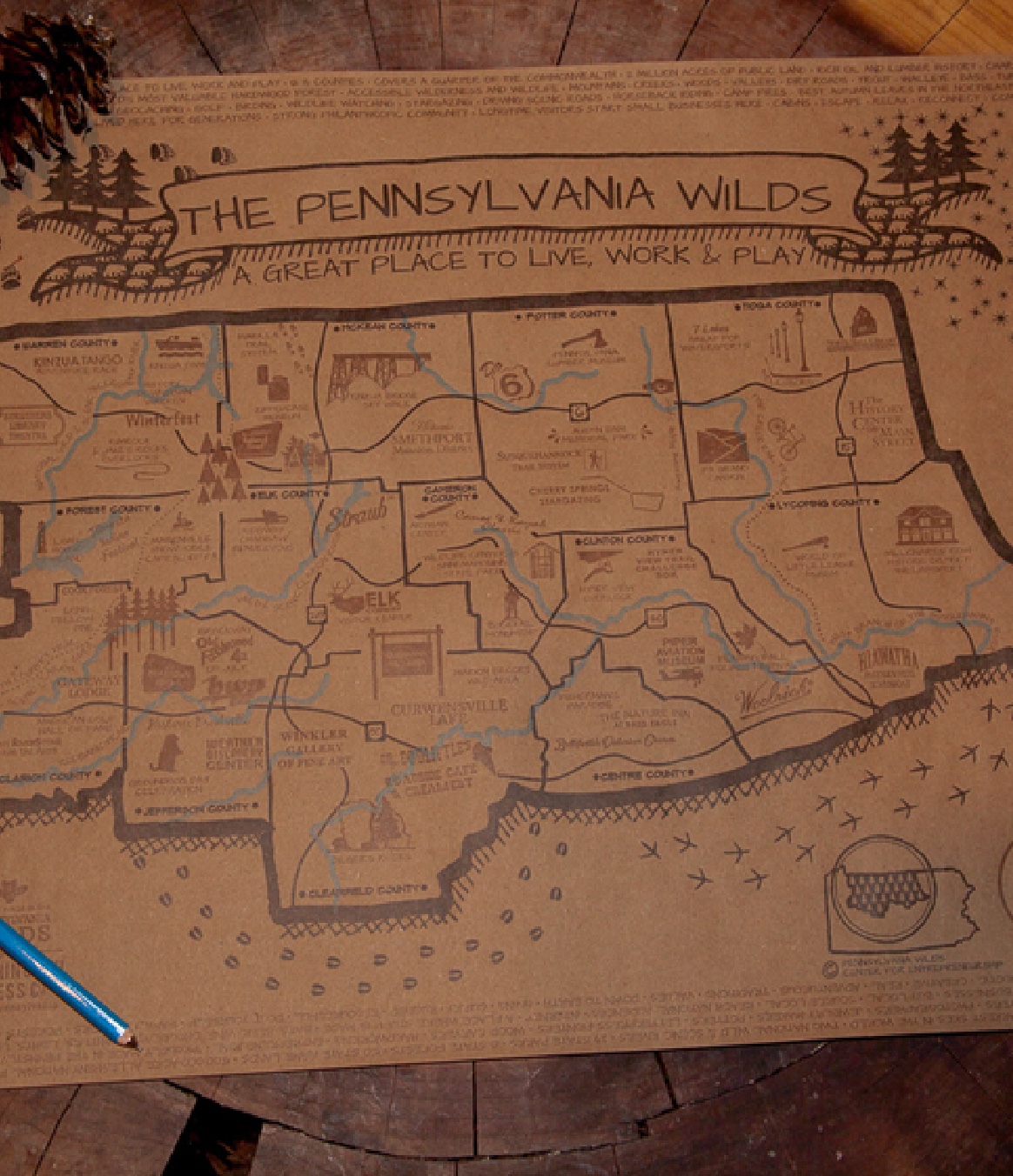 Letterpress Pennsylvania Wilds Map