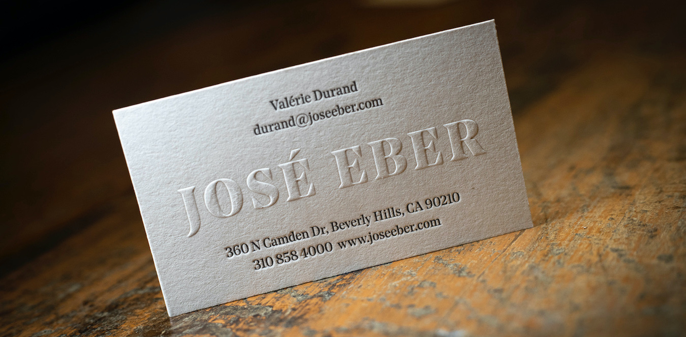 A business card showing embossing with letterpress printing.